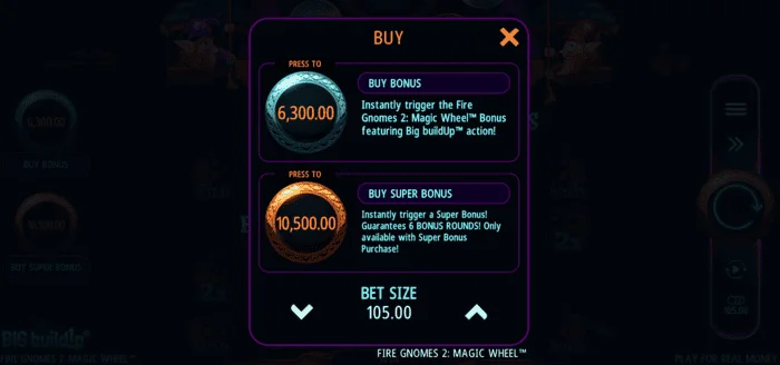 Fire Gnomes 2 Magic Wheel – bónuszvásárlási menü